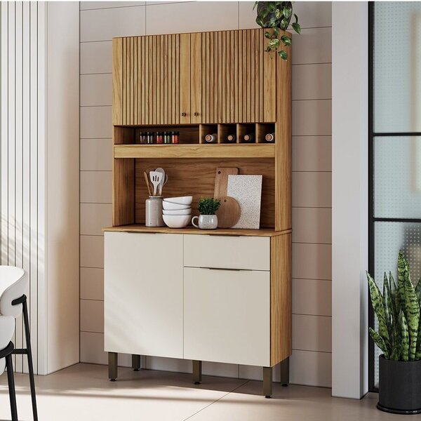 Cozinha Compacta 100% Mdf 4 Portas 1 Gaveta E Mini Adega 101,