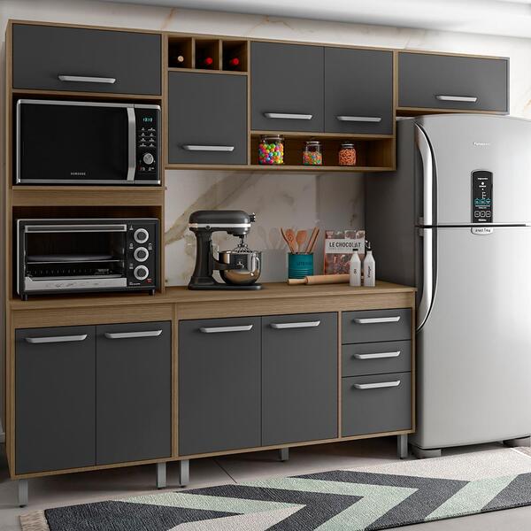 Cozinha Compacta 10 Portas Com Tampo Kawasaki Carvalho Grafite