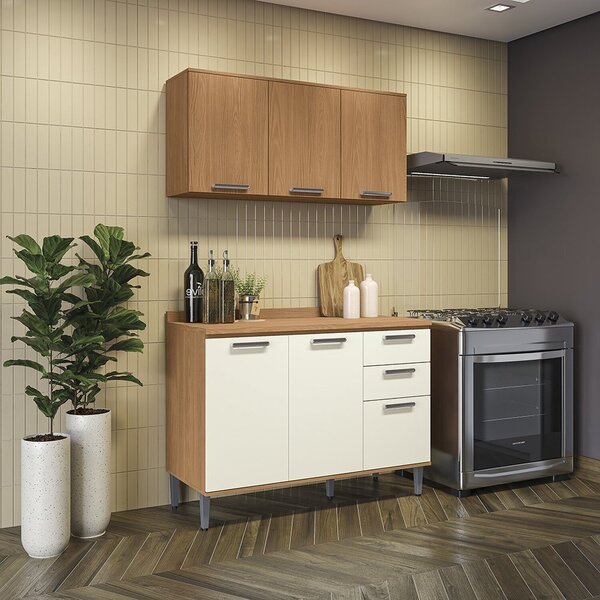 Cozinha Compacta 120cm 2 Peças Linna Canela/off White