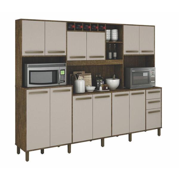 Cozinha Compacta 12 Portas Ágata Valdemóveis - Ipê/off White