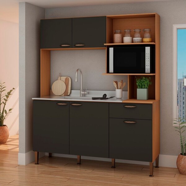 Cozinha Compacta 155 Cm Sem Tampo 1 Gaveta 5 Portas Freijo/gr