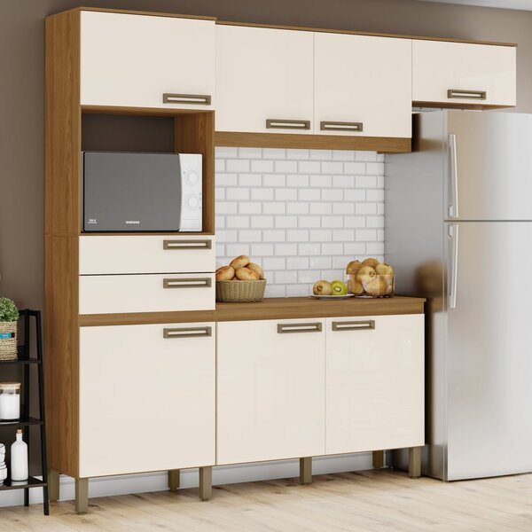 Cozinha Compacta 1 Balcão Com Tampo 1 Armário Alto E 1 Armári