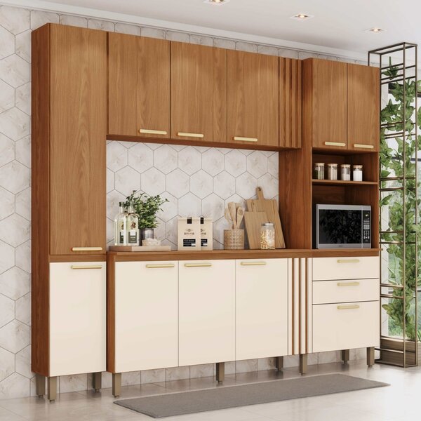 Cozinha Compacta 1 Forno Beatriz Espresso Móveis Nature E Off