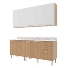 Cozinha Compacta 200cm 6 Peças, 9 Portas E 3 Gavetas Freijó/b
