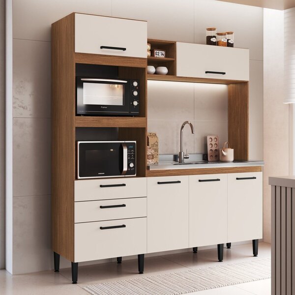 Cozinha Compacta 207cm X 185cm X 54cm Freijó/off White