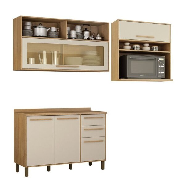 Cozinha Compacta 2 Armários Aéreos E 1 Balcão Salvador Cinamo