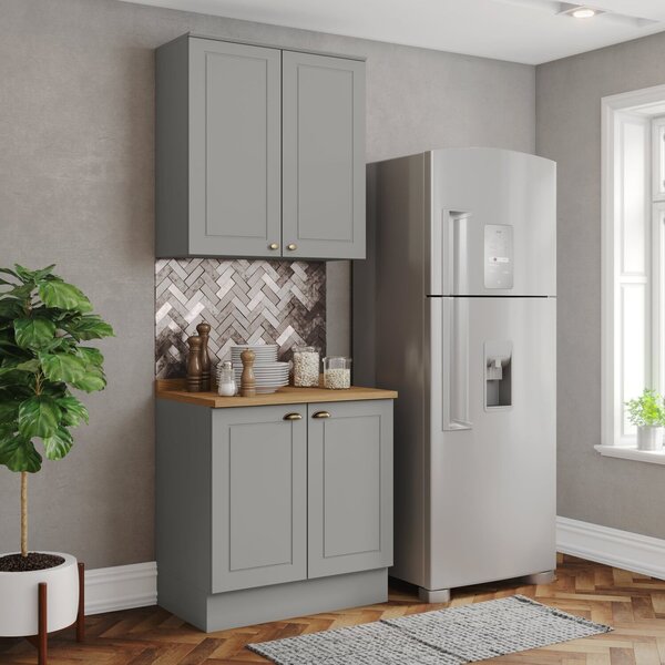 Cozinha Compacta 2 Peças 100% Mdf Com Tampo Americana Cinza/n