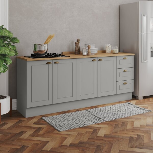 Cozinha Compacta 2 Peças 100% Mdf Com Tampo Americana Cinza/n