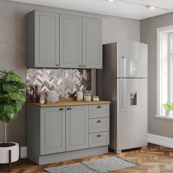 Cozinha Compacta 2 Peças 100% Mdf Com Tampo Americana Cinza/n