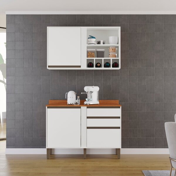 Cozinha Compacta 2 Peças 3 Portas 2 Gavetas Pérola Branco