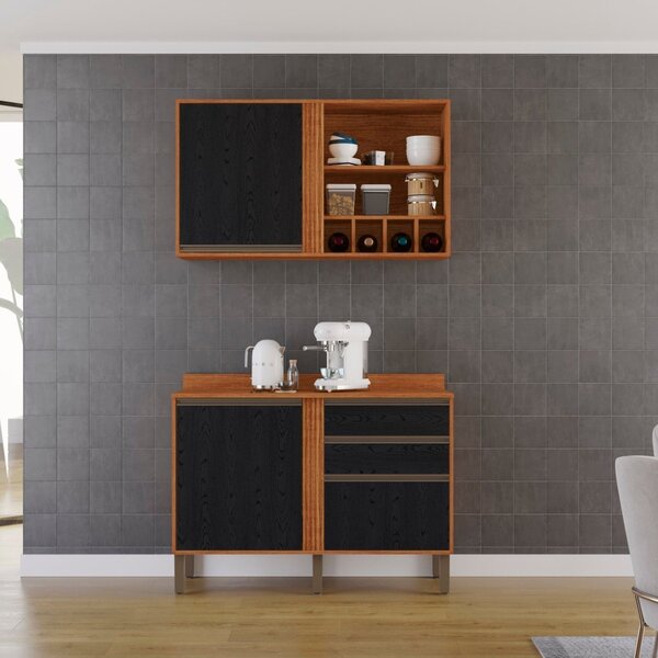 Cozinha Compacta 2 Peças 3 Portas 2 Gavetas Pérola Cinamomo/p