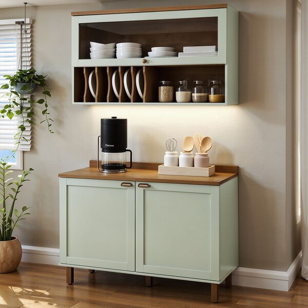 Cozinha Compacta 2 Peças 3 Portas Balcão 120cm Tampo Mdf Ilum