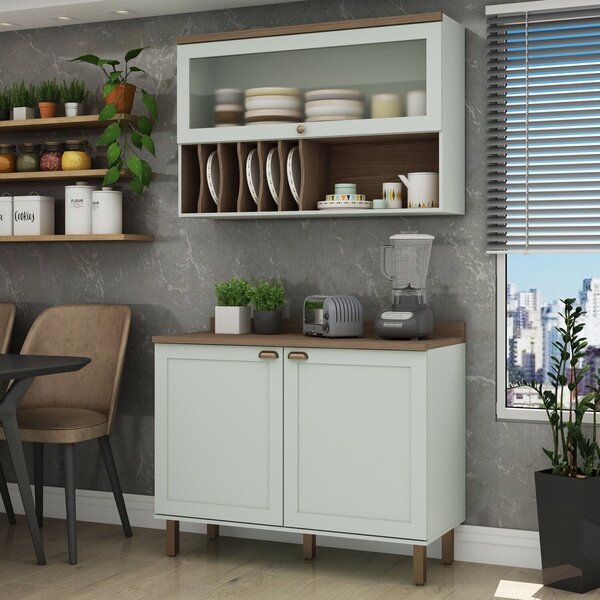 Cozinha Compacta 2 Peças 3 Portas Balcão 120cm Tampo Mdf Ilum