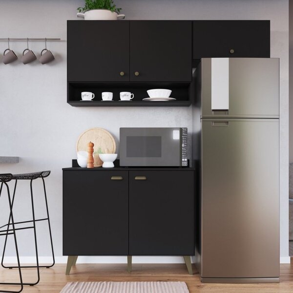 Cozinha Compacta 2 Peças 5 Portas 1 Nicho Porta Tempero Atena