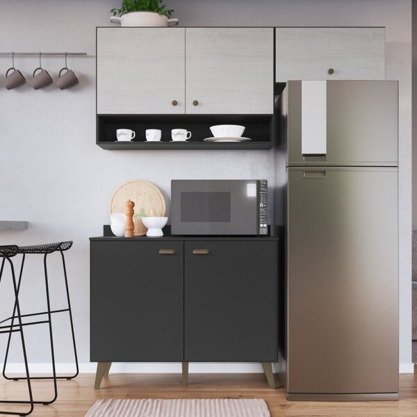 Cozinha Compacta 2 Peças 5 Portas 1 Nicho Porta Tempero Atena