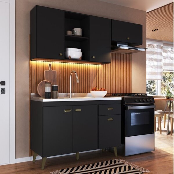 Cozinha Compacta 2 Peças 6 Portas 1 Gaveta 2 Nichos Atena