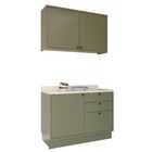 Cozinha Compacta 2 Peças Balcão Com Tampo 3 Gavetas E Armário