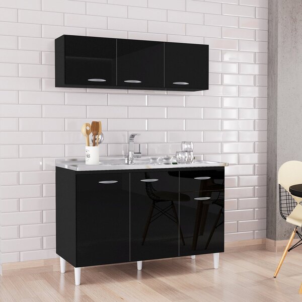 Cozinha Compacta 2 Peças Balcão Para Pia 3 Portas 1 Gaveta Co