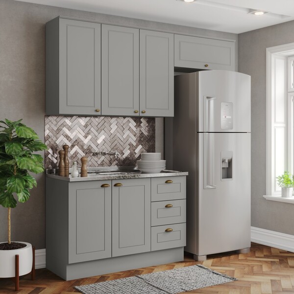 Cozinha Compacta 3 Peças 100% Mdf Americana Cinza - Henn