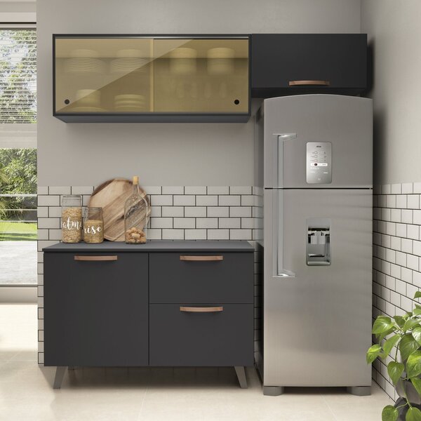 Cozinha Compacta 3 Peças 5 Portas 1 Gaveta Emília Thela Preto