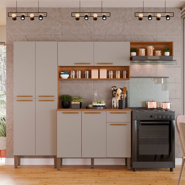 Cozinha Compacta 3 Peças 9 Portas 1 Gaveta Madri Cinamomo/off