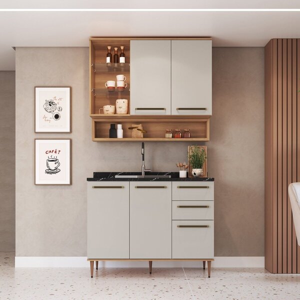 Cozinha Compacta 3 Peças Com Nicho Decorativo Isabelle Freijó