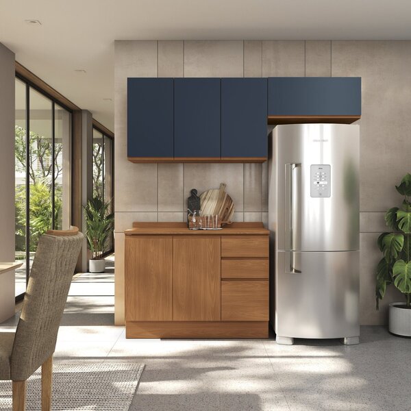 Cozinha Compacta 3 Peças Com Tampo Ciela  Azul/canela