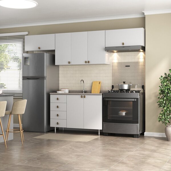 Cozinha Compacta 4 Peças 100% Mdf Bp 1 Balcão 3 Aereos Marane