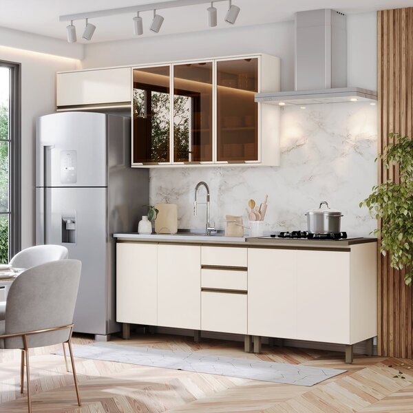 Cozinha Compacta 4 Peças 100% Mdf Com Aéreo Para Geladeira Co