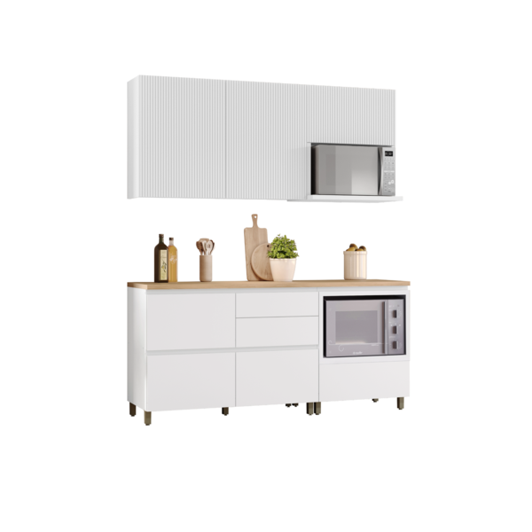 Cozinha Compacta com 4 Peças 4 Portas e 5 Gavetas Nesher Rainha MDF Branco