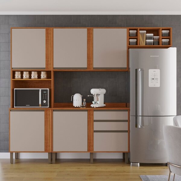 Cozinha Compacta 4 Peças 5 Portas 2 Gavetas Pérola Cinamomo/o