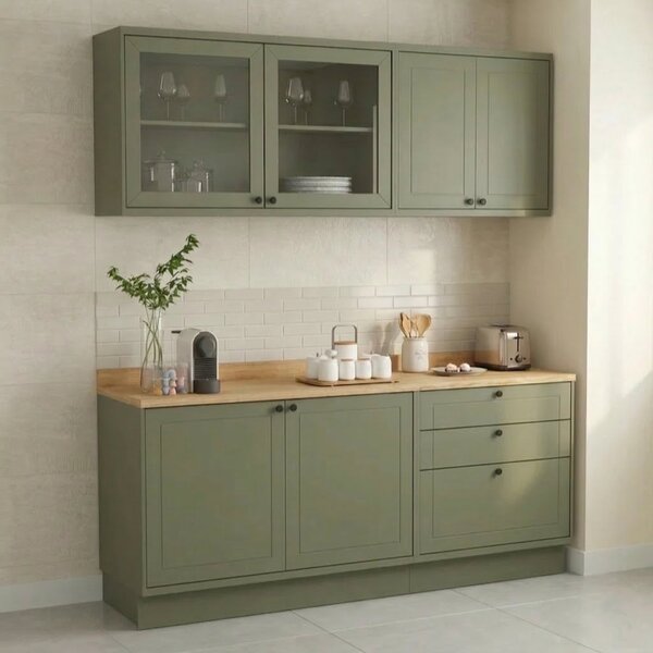 Cozinha Compacta 4 Peças 6 Portas 3 Gavetas Com Vidro E Tampo