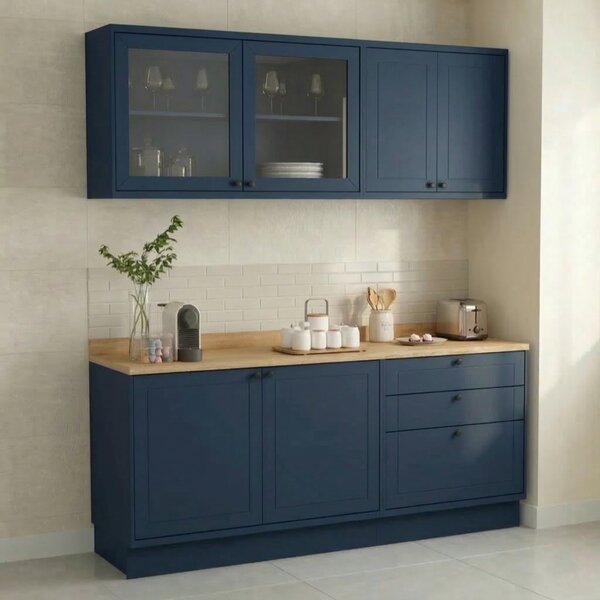 Cozinha Compacta 4 Peças 6 Portas 3 Gavetas Com Vidro Em Mdf