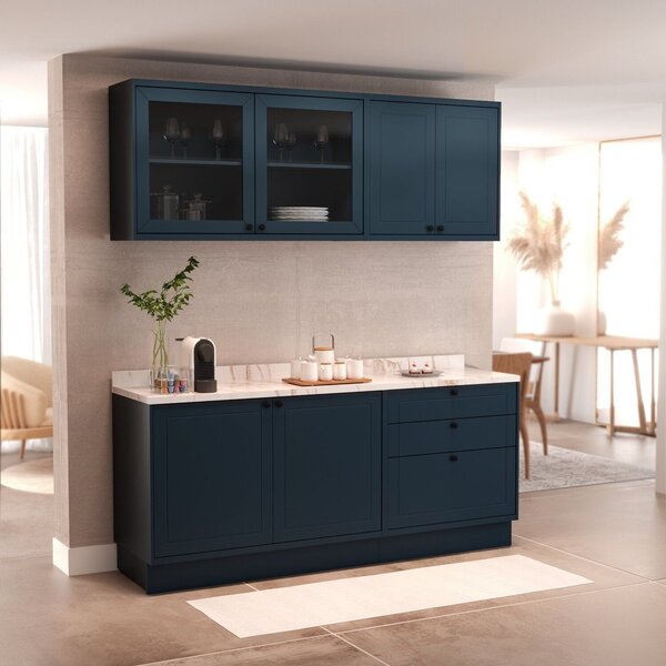 Cozinha Compacta 4 Peças 6 Portas 3 Gavetas Sevilha Azul Órion