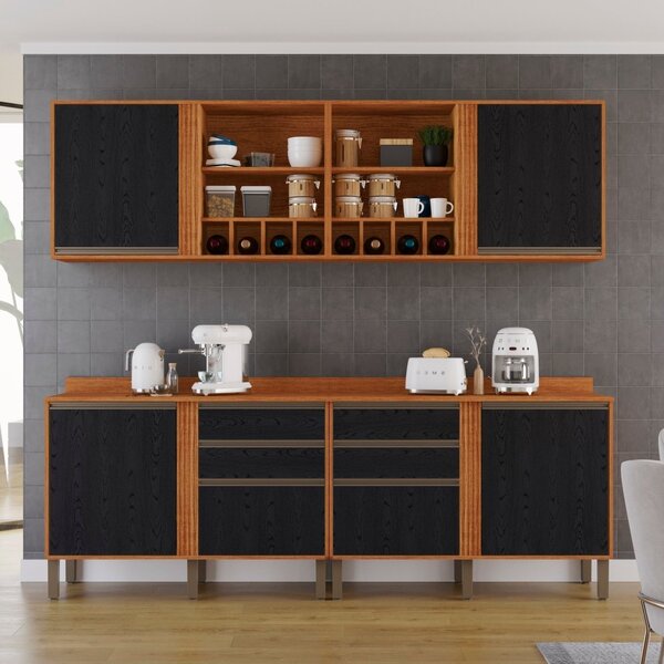 Cozinha Compacta 4 Peças 6 Portas 4 Gavetas Pérola Cinamomo/p