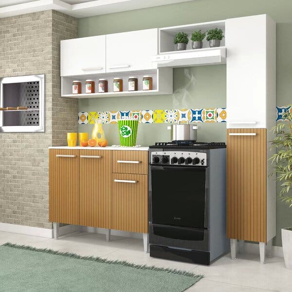 Cozinha Compacta 4 Peças 7 Portas Madri Espresso Móveis Branco/canelado ...