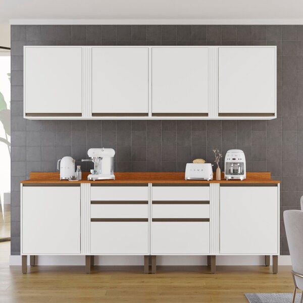 Cozinha Compacta 4 Peças 8 Portas 4 Gavetas Pérola Branco