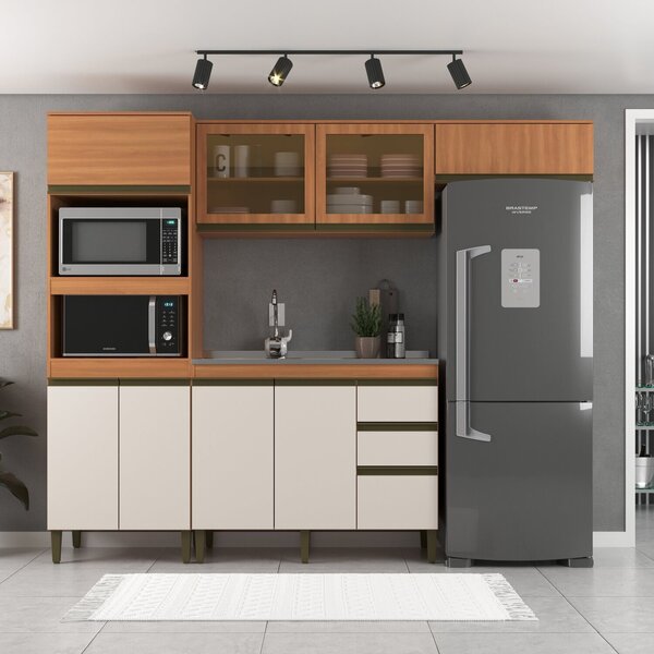 Cozinha Compacta 4 Peças 8 Portas Com Torre Quente E Vidro Re