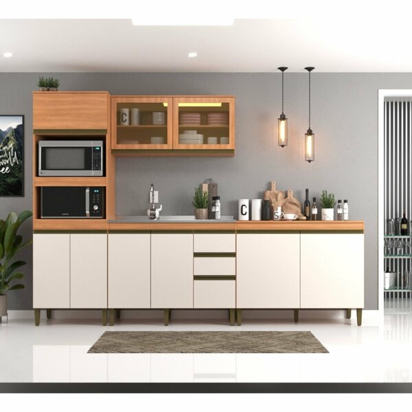 Cozinha Compacta 4 Peças 9 Portas Com Torre Quente E Vidro Re