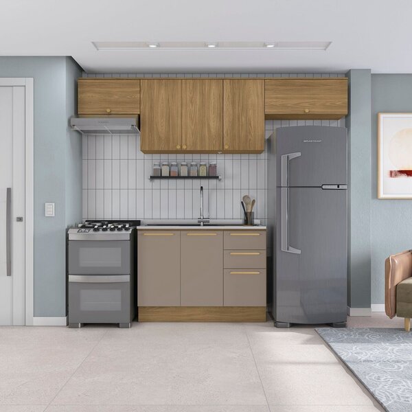 Cozinha Compacta 4 Peças Com Balcão E Armários Botanic Noguei