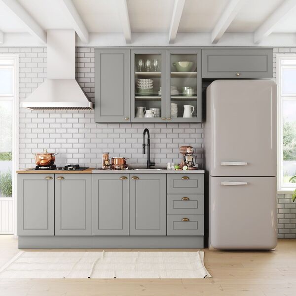 Cozinha Compacta 4 Peças Com Balcão Para Pia E Aéreo Para Gel