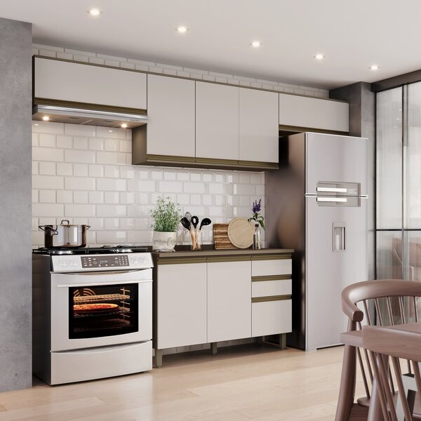 Cozinha Compacta 4 Peças Com Duplo Aéreo Basculante 100% Mdf