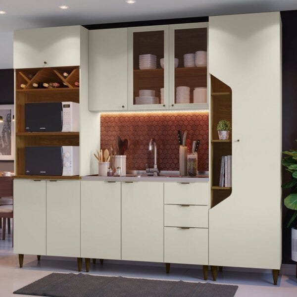 Cozinha Compacta 4 Peças Com Paneleiro Alina Espresso Móveis