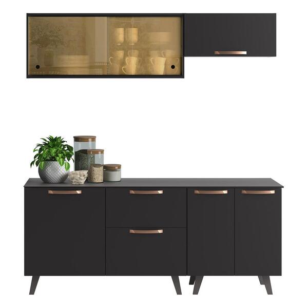 Cozinha Compacta 4 Peças Com Vidro E Balcão Luíza Multimóveis