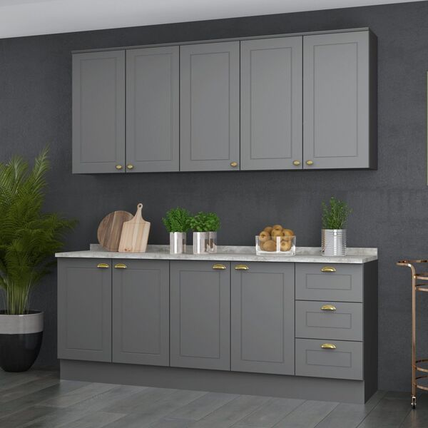 Cozinha Compacta 4 Peças Emily Espresso Móveis Cinza/calcare