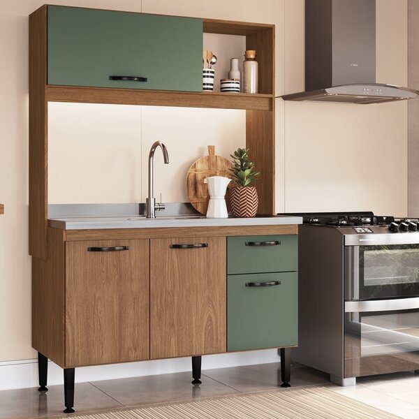 Cozinha Compacta 4 Portas 1 Gaveta 1 Nicho Katy Freijó/oliva