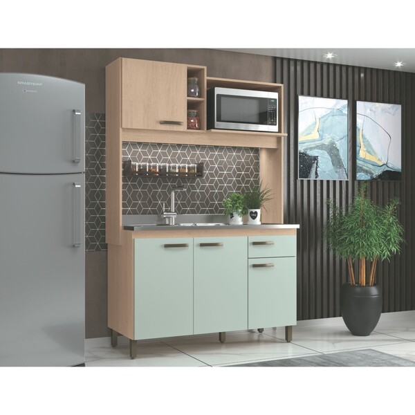 Cozinha Compacta 4 Portas 1 Gaveta Ferrara Carvalho/pistache-