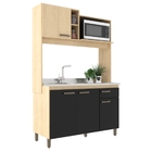 Cozinha Compacta 4 Portas 1 Gaveta Ferrara Carvalho/preto.- A