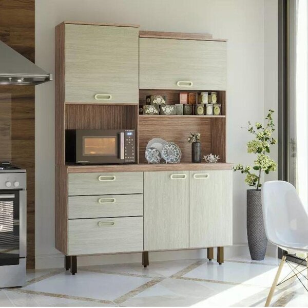 Cozinha Compacta 4 Portas 3 Gavetas Ravena   Noce Escuro/legn