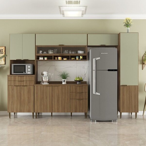 Cozinha Compacta 5 Peças 11 Portas 5 Gavetas Paris Nogal Manc